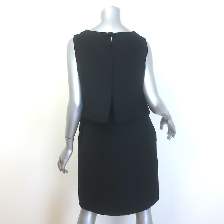 Valentino Layered-Back Sleeveless Shift Dress Black Wool-Silk Size 4