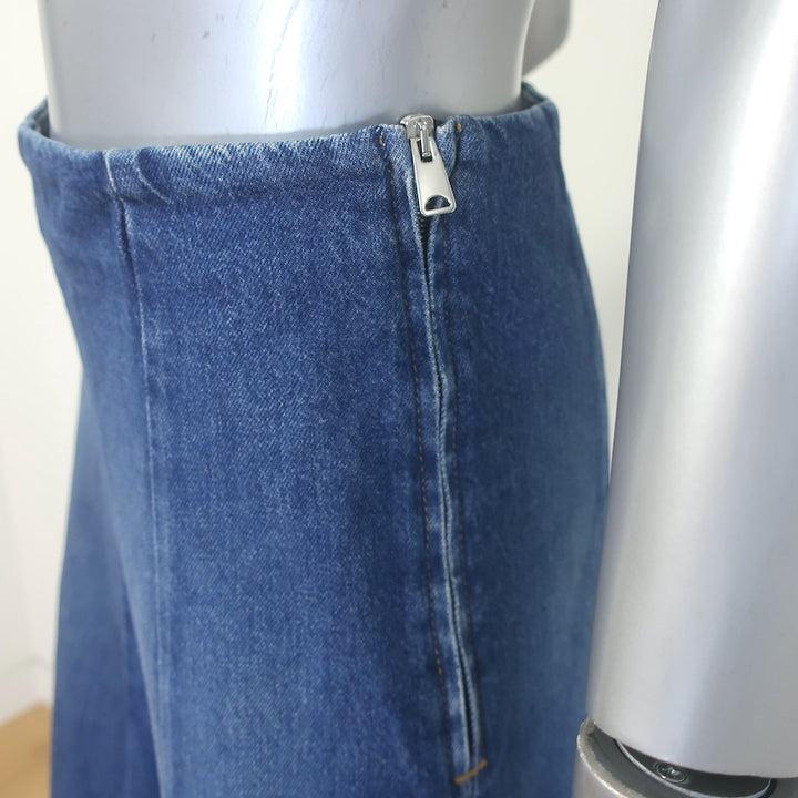 KHAITE Lennox Flared Denim Midi Skirt Archer Blue Cotton Size 0 NEW