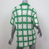 Calle Del Mar Short Sleeve Crochet Shirt Green/Cream Size Medium