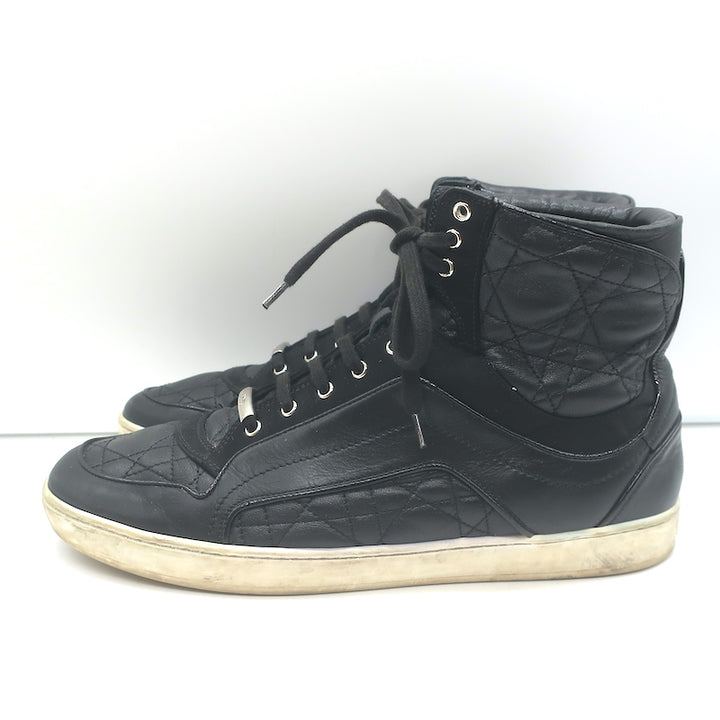 Christian Dior Cannage Leather High Top Sneakers Black Size 39.5