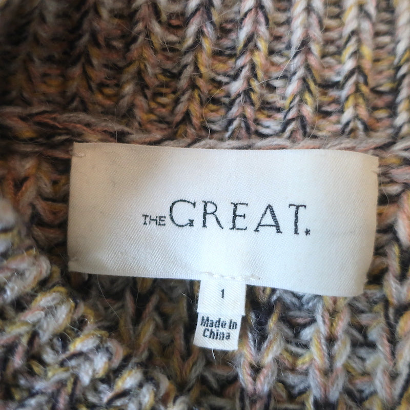 THE GREAT Marled Crew Sweater Beige Chunky Alpaca Knit Size 1 Oversize Pullover