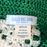 Calle Del Mar Short Sleeve Crochet Shirt Green/Cream Size Medium