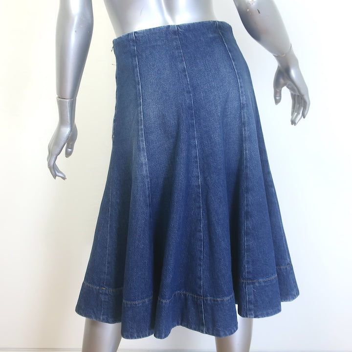 KHAITE Lennox Flared Denim Midi Skirt Archer Blue Cotton Size 0 NEW