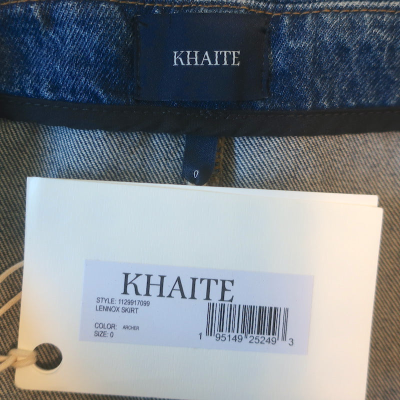KHAITE Lennox Flared Denim Midi Skirt Archer Blue Cotton Size 0 NEW