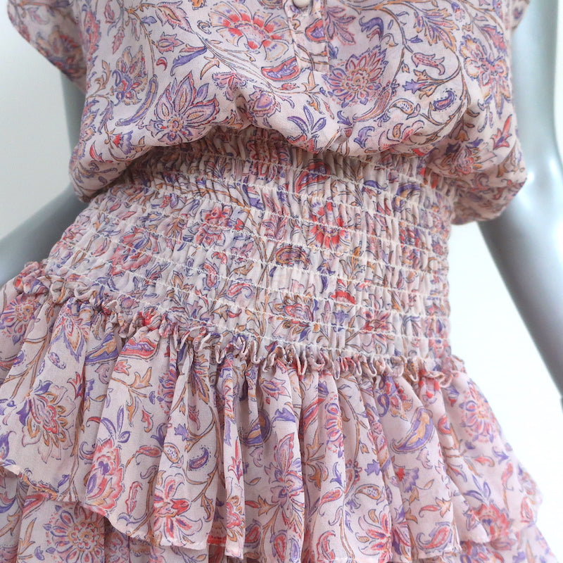 MISA Eloisa Blouson Mini Dress Pink Amouage Paisley Print Chiffon Size Small