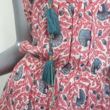 Bell Lola Tassel-Tie Mini Dress Red/White Floral Print Cotton-Silk Size Small