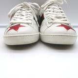 Gucci Ace Web Star Low Top Sneakers White & Metallic Leather Size 37