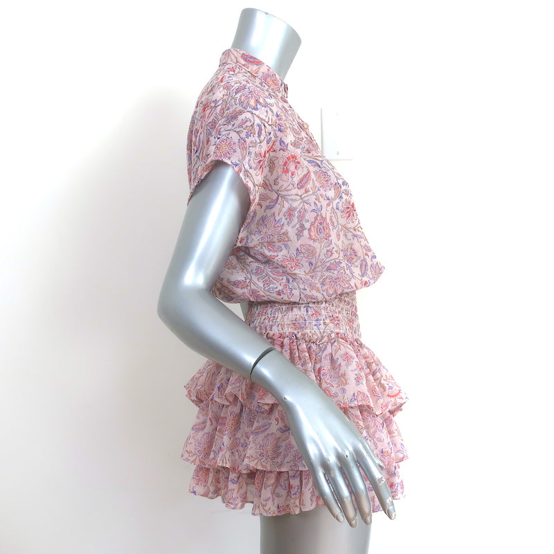 MISA Eloisa Blouson Mini Dress Pink Amouage Paisley Print Chiffon Size Small