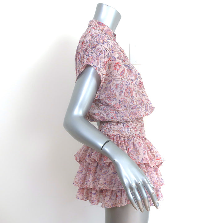 MISA Eloisa Blouson Mini Dress Pink Amouage Paisley Print Chiffon Size Small