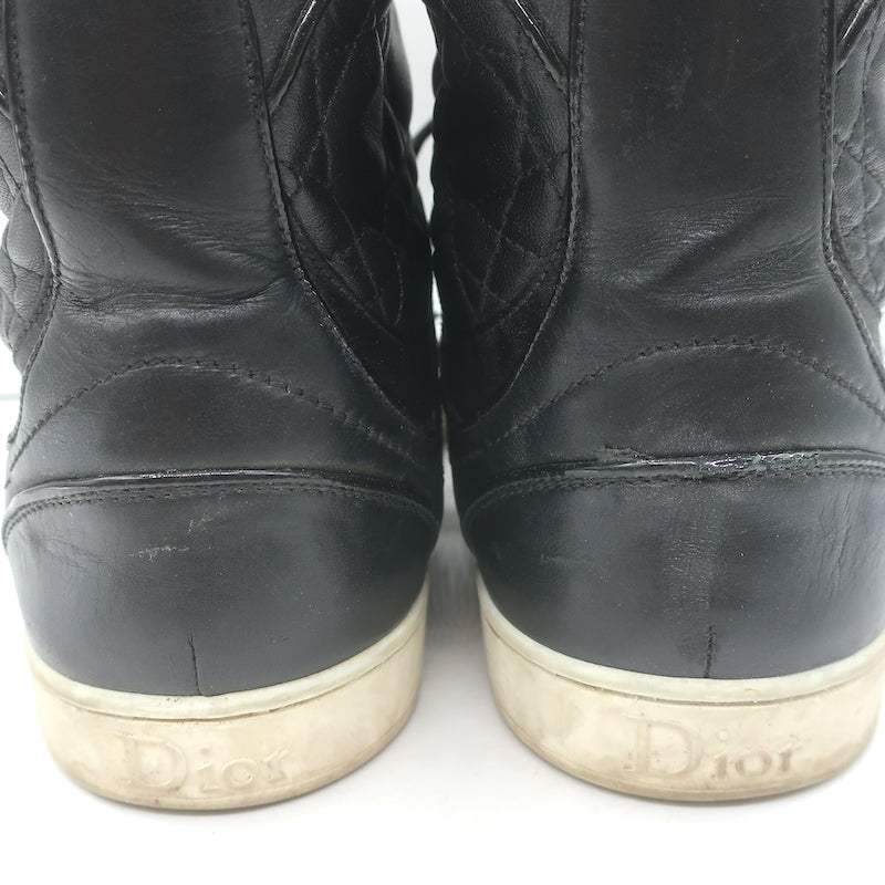 Christian Dior Cannage Leather High Top Sneakers Black Size 39.5
