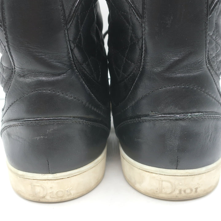 Christian Dior Cannage Leather High Top Sneakers Black Size 39.5