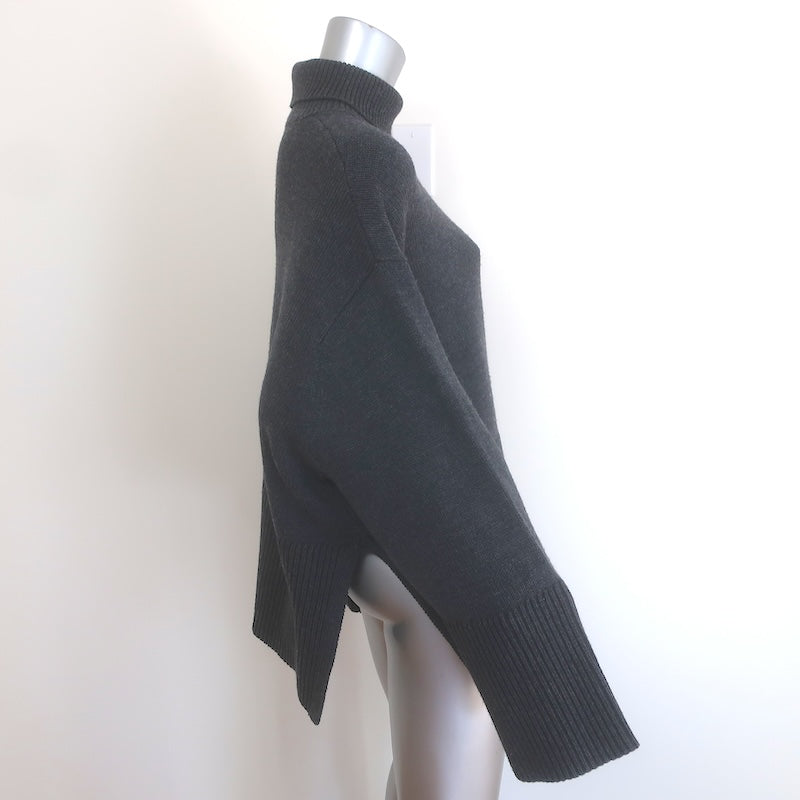 Toteme Open-Side Oversize Turtleneck Sweater Charcoal Wool-Cotton Size Medium