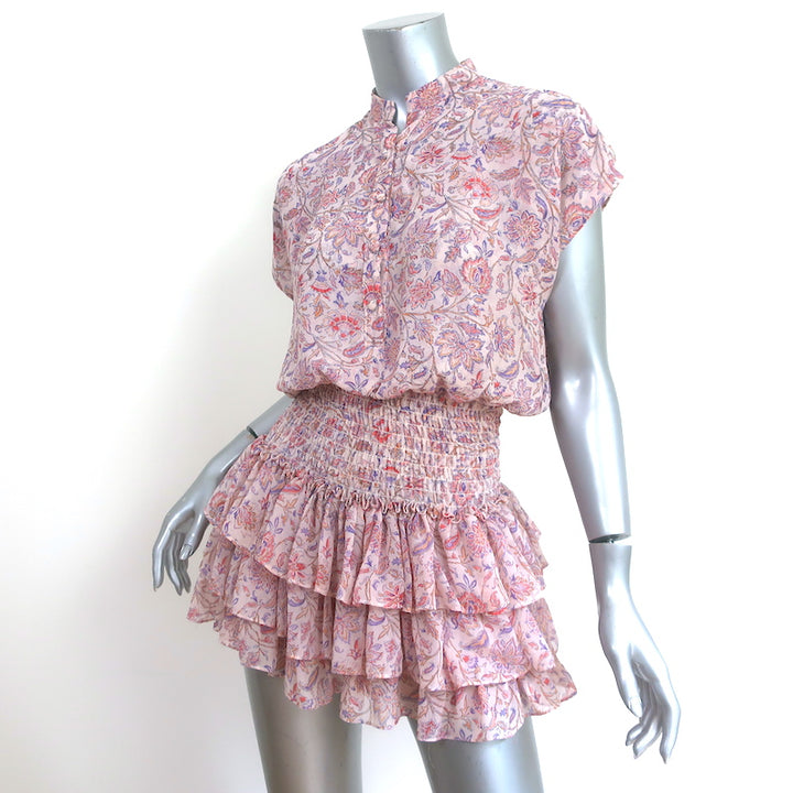 MISA Eloisa Blouson Mini Dress Pink Amouage Paisley Print Chiffon Size Small
