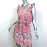 Bell Lola Tassel-Tie Mini Dress Red/White Floral Print Cotton-Silk Size Small