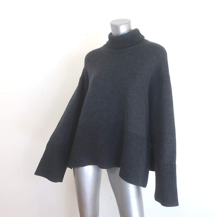 Toteme Open-Side Oversize Turtleneck Sweater Charcoal Wool-Cotton Size Medium
