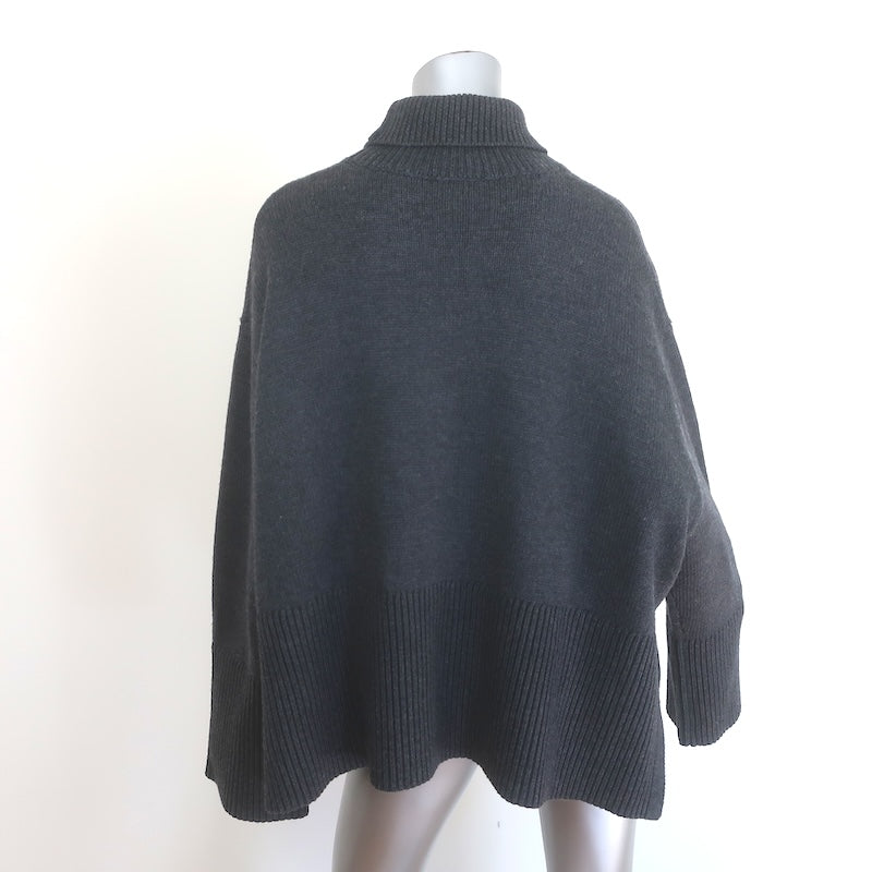 Toteme Open-Side Oversize Turtleneck Sweater Charcoal Wool-Cotton Size Medium