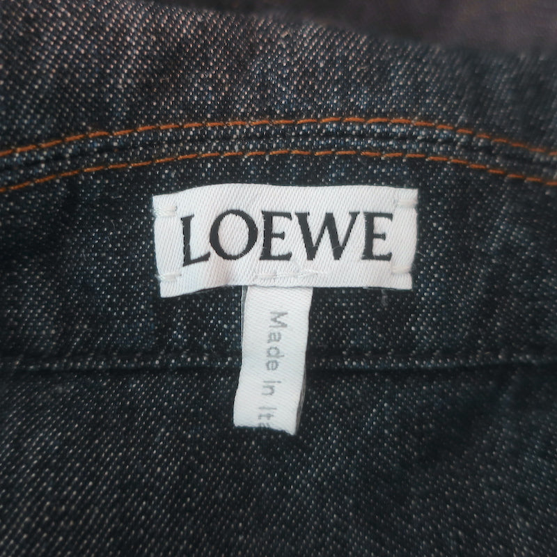 Loewe Anagram Embroidered Denim Shirt Indigo Cotton-Linen Size 38