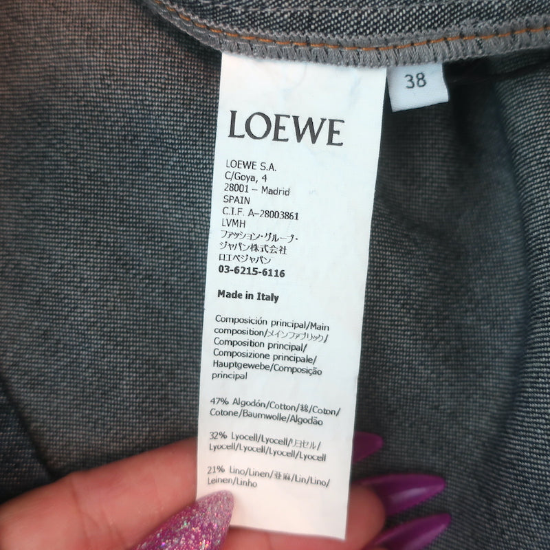 Loewe Anagram Embroidered Denim Shirt Indigo Cotton-Linen Size 38