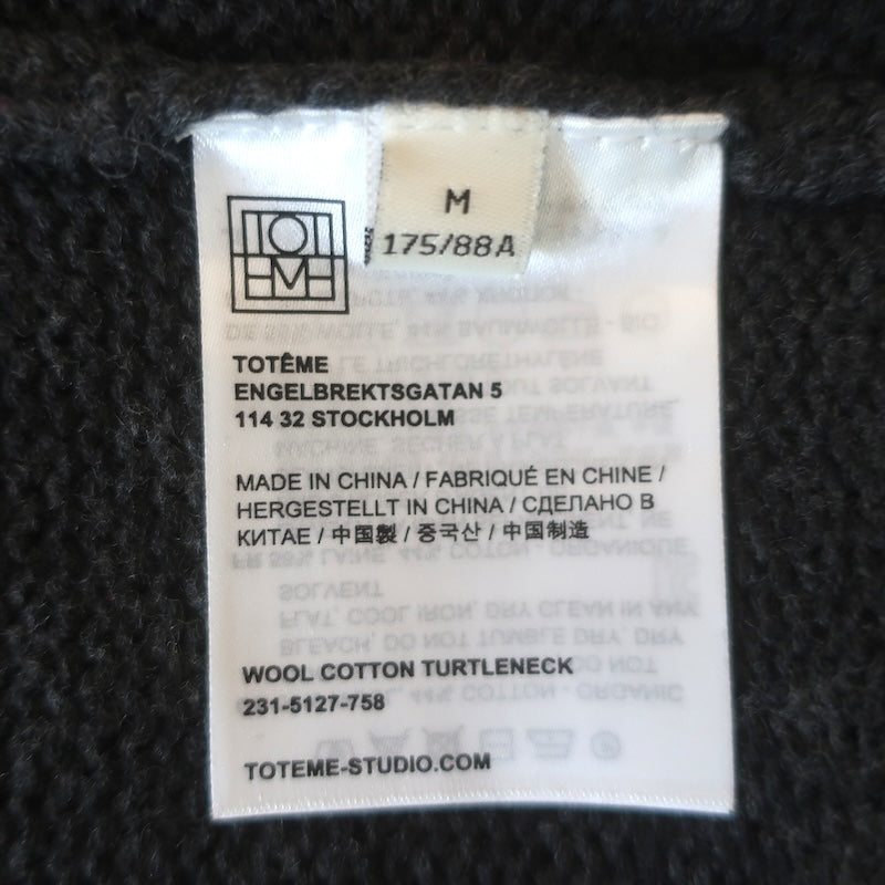 Toteme Open-Side Oversize Turtleneck Sweater Charcoal Wool-Cotton Size Medium