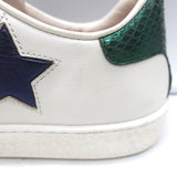 Gucci Ace Web Star Low Top Sneakers White & Metallic Leather Size 37