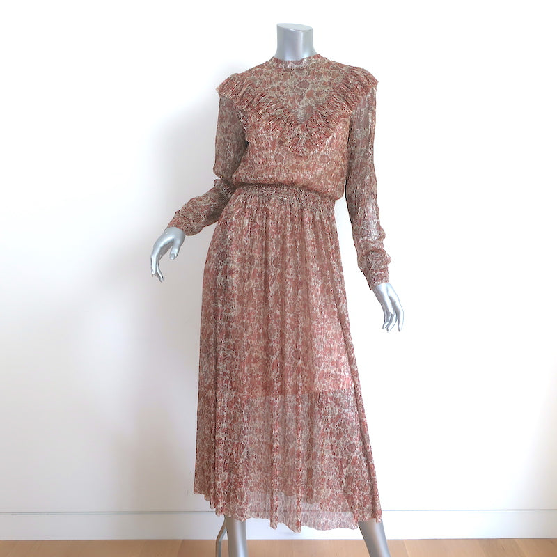 Ted Baker Debbix Ruffle Midi Dress Gold/Multi Metallic Printed Size 3 Celebrity Owned Ted Baker Debbix Ruffle Midi Dress Gold/Multi Metallic Printed Size 3 Celebrity Owned
