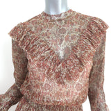 Ted Baker Debbix Ruffle Midi Dress Gold/Multi Metallic Printed Size 3 NEW