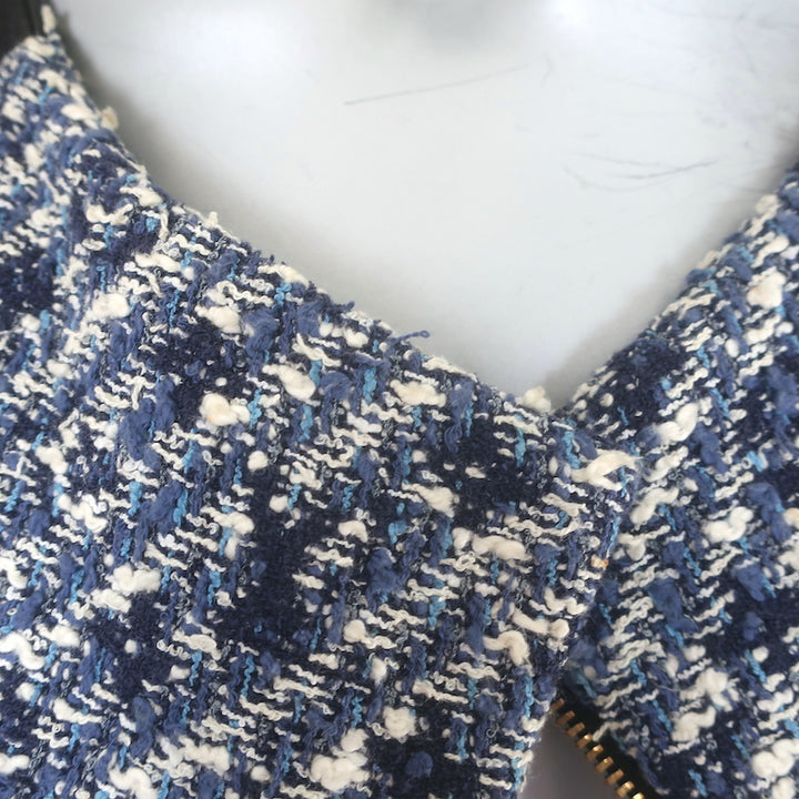 Louis Vuitton Monogram Tweed Biker Jacket Blue/White Cotton-Blend Size 38