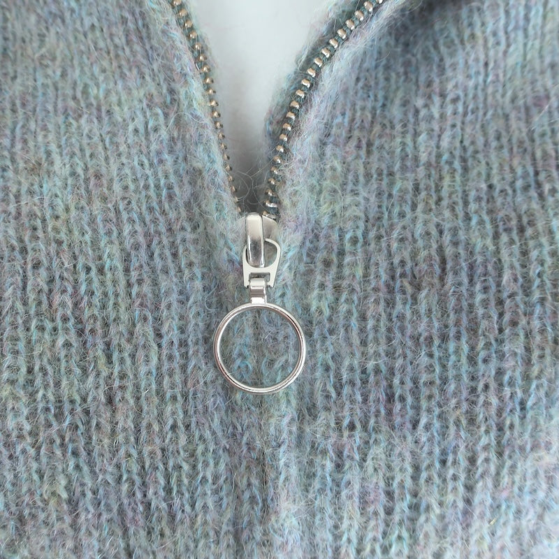 Isabel Marant Etoile Myclan Ribbed Half-Zip Sweater Blue Marled Mohair Size 36