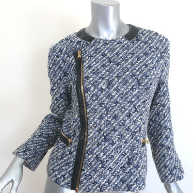 Louis Vuitton Monogram Tweed Biker Jacket Blue/White Cotton-Blend Size 38