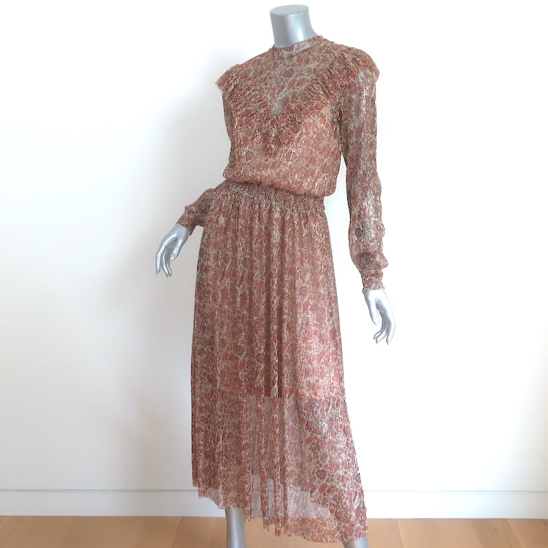 Ted Baker Debbix Ruffle Midi Dress Gold/Multi Metallic Printed Size 3 NEW
