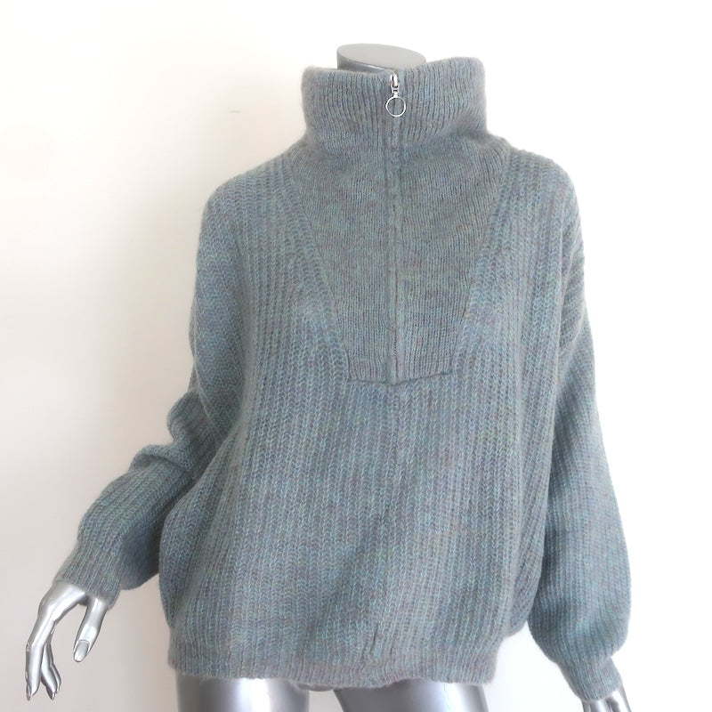 Isabel Marant Etoile Myclan Ribbed Half-Zip Sweater Blue Marled Mohair Size 36