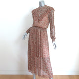 Ted Baker Debbix Ruffle Midi Dress Gold/Multi Metallic Printed Size 3 NEW