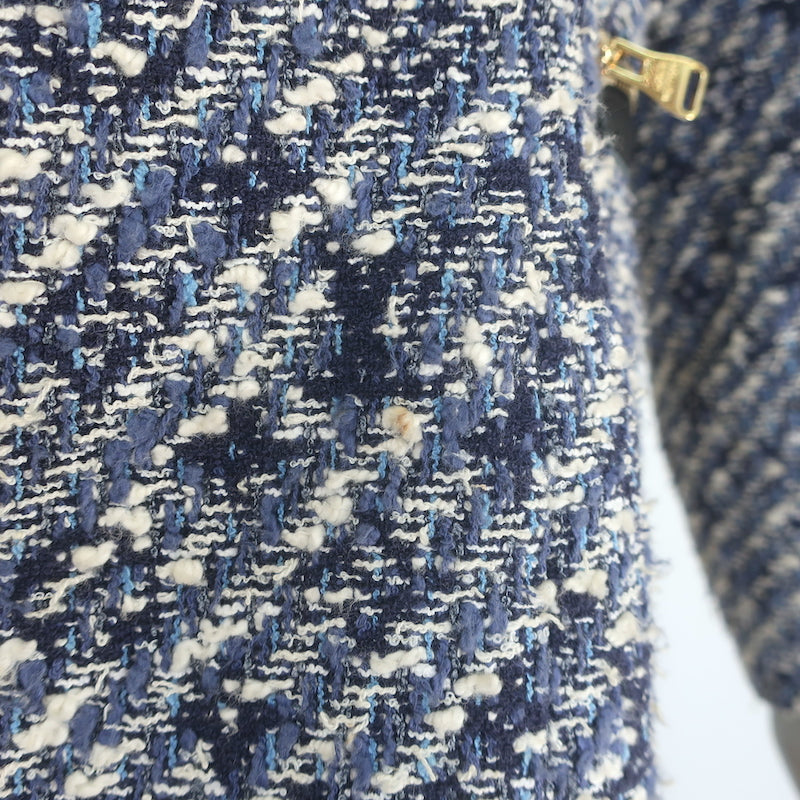Louis Vuitton Monogram Tweed Biker Jacket Blue/White Cotton-Blend Size 38