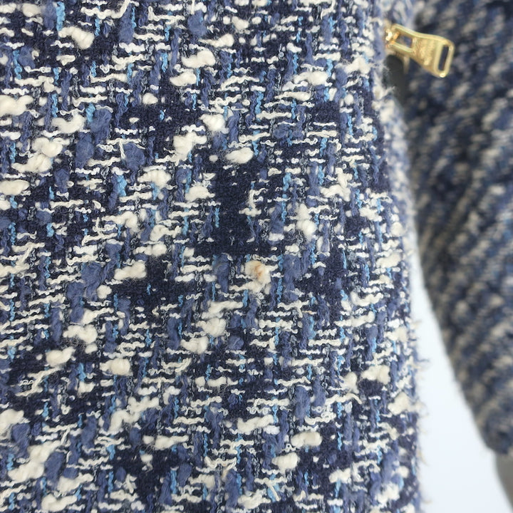 Louis Vuitton Monogram Tweed Biker Jacket Blue/White Cotton-Blend Size 38