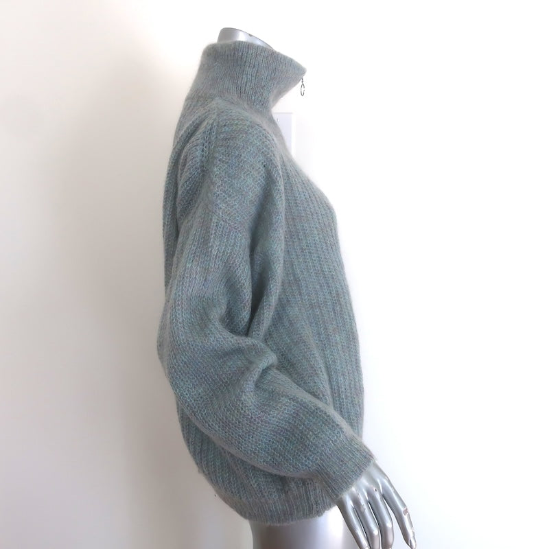 Isabel Marant Etoile Myclan Ribbed Half-Zip Sweater Blue Marled Mohair Size 36