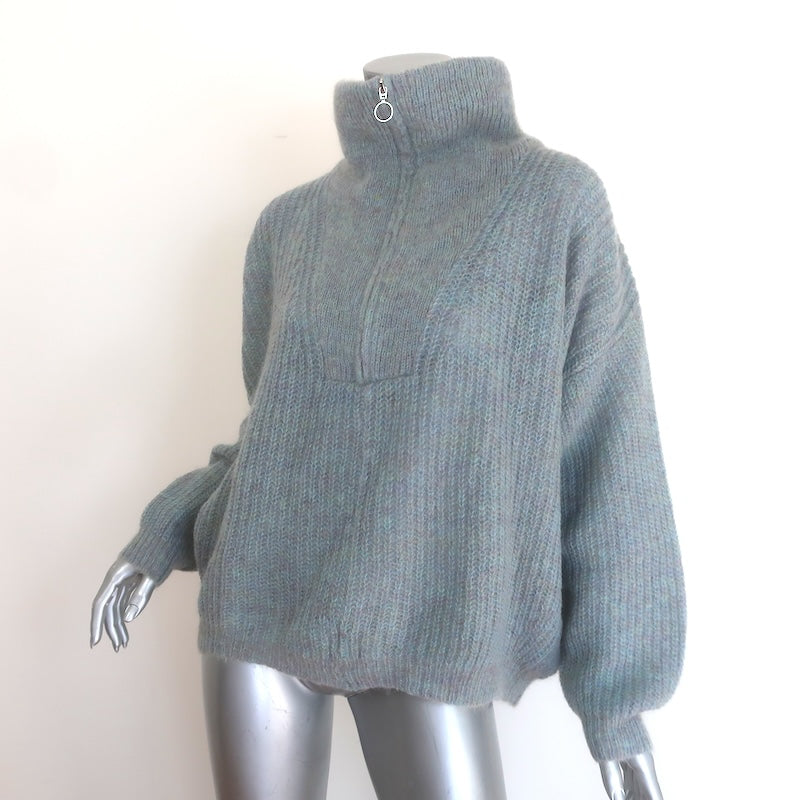 Isabel Marant Etoile Myclan Ribbed Half-Zip Sweater Blue Marled Mohair Size 36