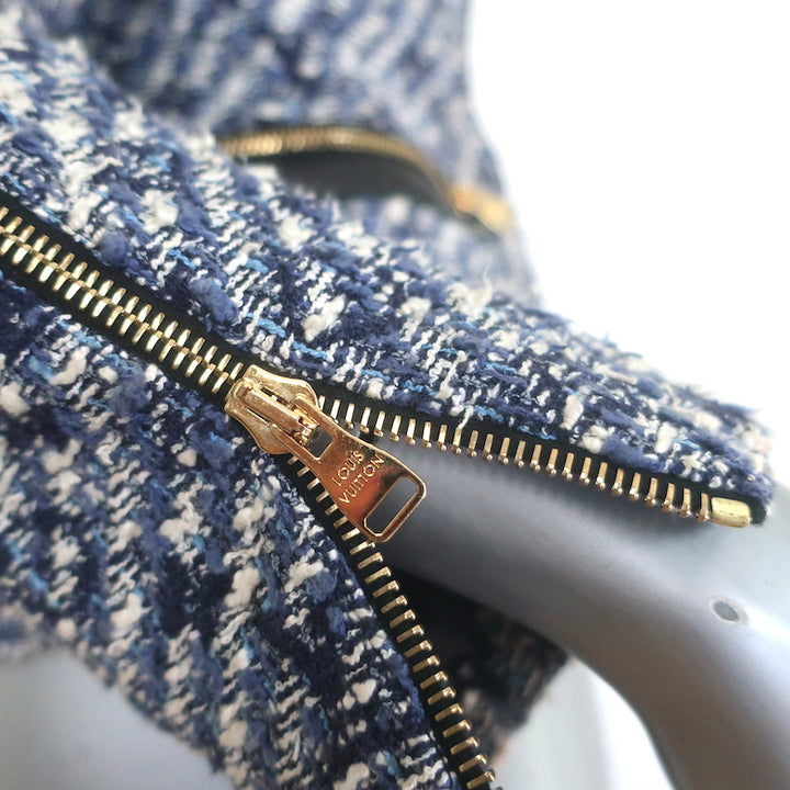Louis Vuitton Monogram Tweed Biker Jacket Blue/White Cotton-Blend Size 38
