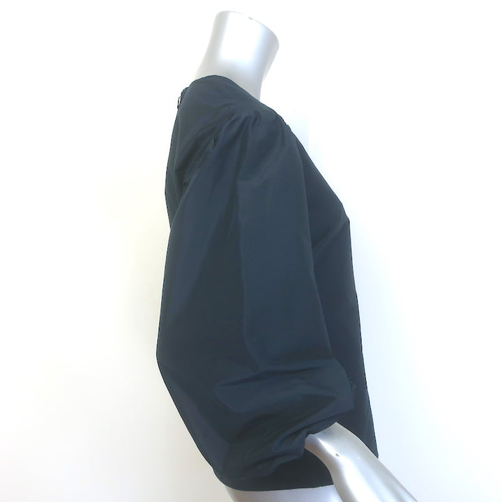 Mansur Gavriel Balloon Sleeve Blouse Navy Cotton-Silk Taffeta Size 42