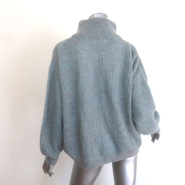 Isabel Marant Etoile Myclan Ribbed Half-Zip Sweater Blue Marled Mohair Size 36