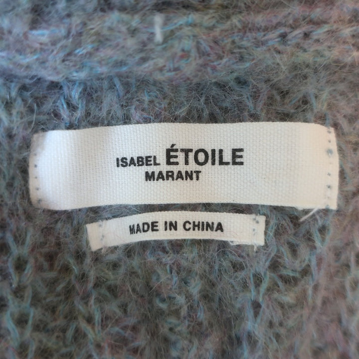 Isabel Marant Etoile Myclan Ribbed Half-Zip Sweater Blue Marled Mohair Size 36