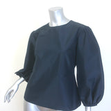 Mansur Gavriel Balloon Sleeve Blouse Navy Cotton-Silk Taffeta Size 42