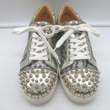Christian Louboutin Vieira Spike Sneakers Gold Metallic Leopard Print Size 37.5
