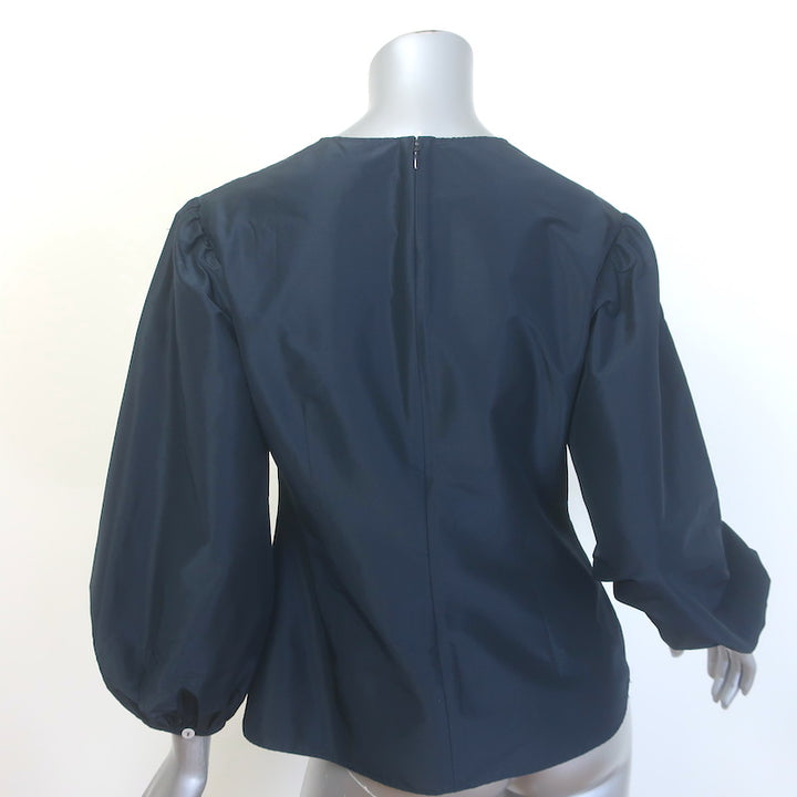 Mansur Gavriel Balloon Sleeve Blouse Navy Cotton-Silk Taffeta Size 42