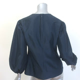 Mansur Gavriel Balloon Sleeve Blouse Navy Cotton-Silk Taffeta Size 42