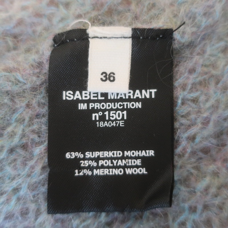Isabel Marant Etoile Myclan Ribbed Half-Zip Sweater Blue Marled Mohair Size 36