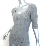 Oscar de la Renta Crochet Cable Knit Top Gray Cashmere-Silk Size Medium
