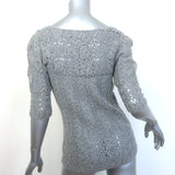 Oscar de la Renta Crochet Cable Knit Top Gray Cashmere-Silk Size Medium