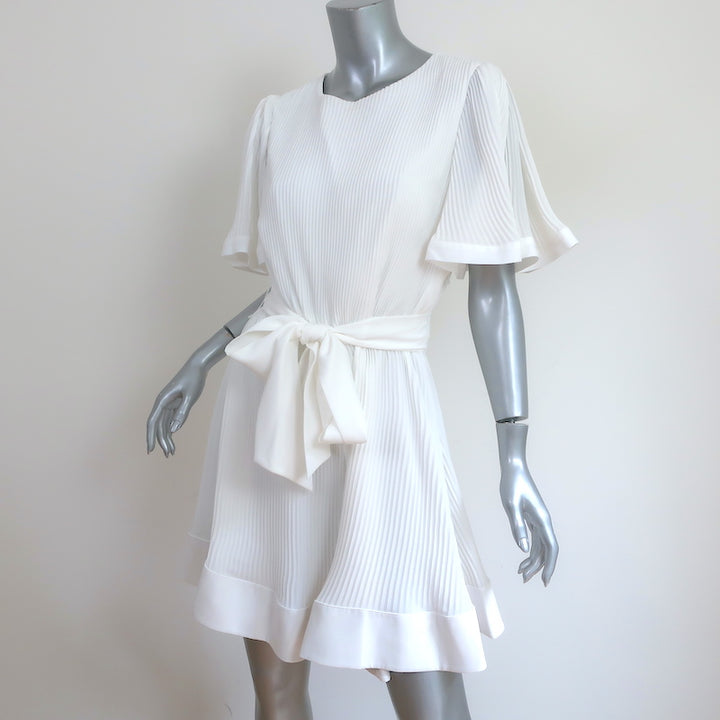 Milly Lumi Short Sleeve Mini Dress White Pleated Crepe Size 10