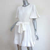 Milly Lumi Short Sleeve Mini Dress White Pleated Crepe Size 10