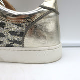 Christian Louboutin Vieira Spike Sneakers Gold Metallic Leopard Print Size 37.5